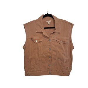 Forever 21 Womens Sleeveless Denim Vest Brown 100% Cotton L Button Front